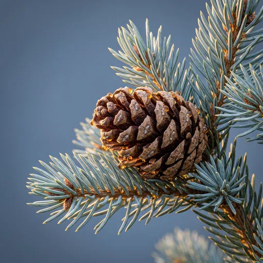 Silver-Blue Pine Branch With Cone
