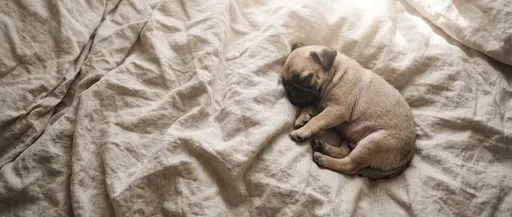 Sleeping Fawn Pug Puppy on Linen