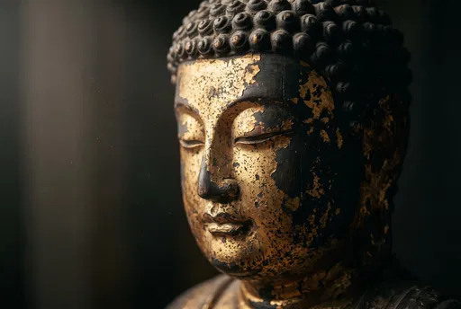 Weathered Gold Leaf Wooden Buddha Statue