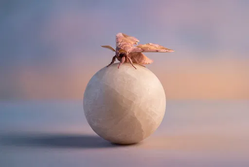 Rosy Hawk Moth on Alabaster Sphere