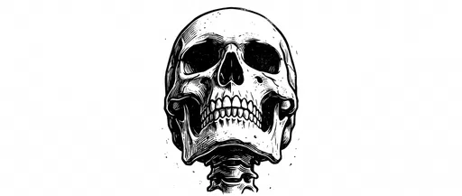 Black Ink Woodcut Human Skull Illustration