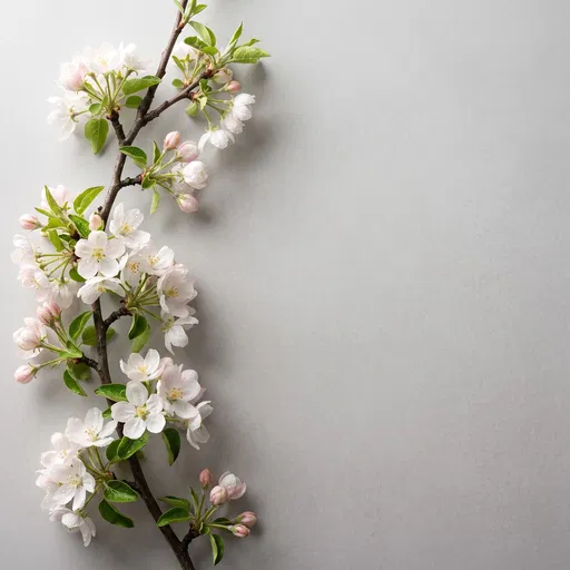 White Blossom Branch on Grey Background