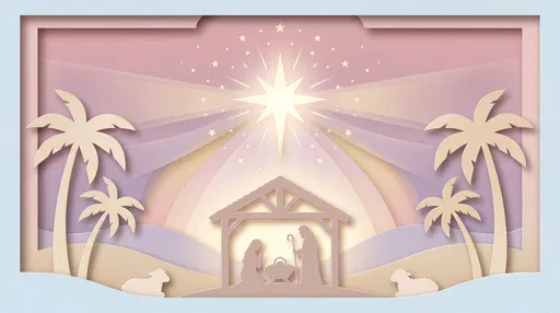 Pastel Paper Cut Christmas Nativity Scene