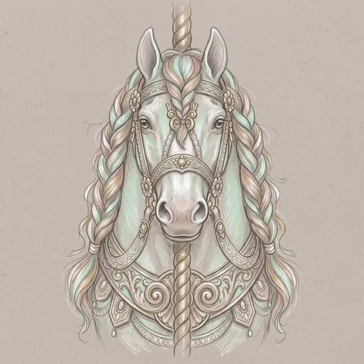 Pastel Illustration of Ornate Carousel Horse