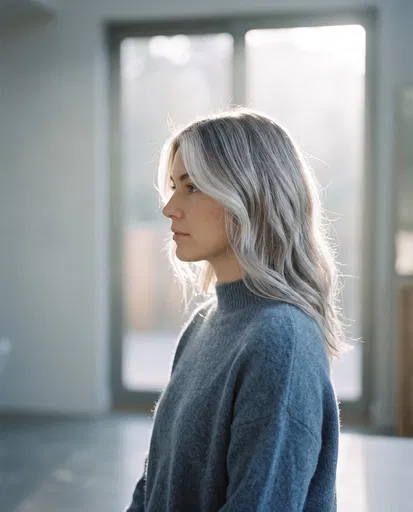 Profile of Woman with Silver Blonde Hair