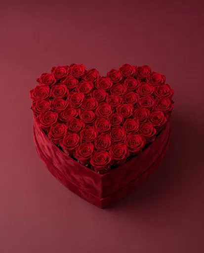 Heart-Shaped Velvet Box of Red Roses