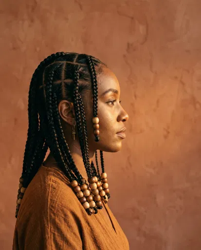 Profile of Woman with Beaded Braids
