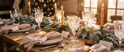 Festive Holiday Table Setting at Golden Hour