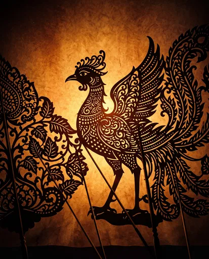 Ornate Mythical Bird Shadow Puppet