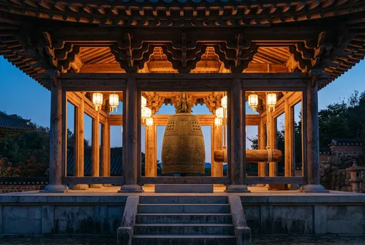Illuminated Korean Bell Pavilion at Twilight
