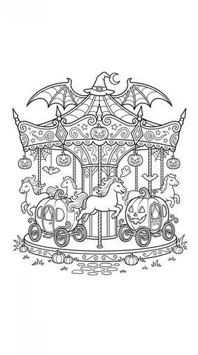 Spooky Halloween Carousel Coloring Page