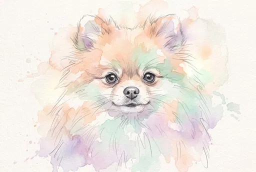 Pastel Watercolor and Pencil Pomeranian Portrait
