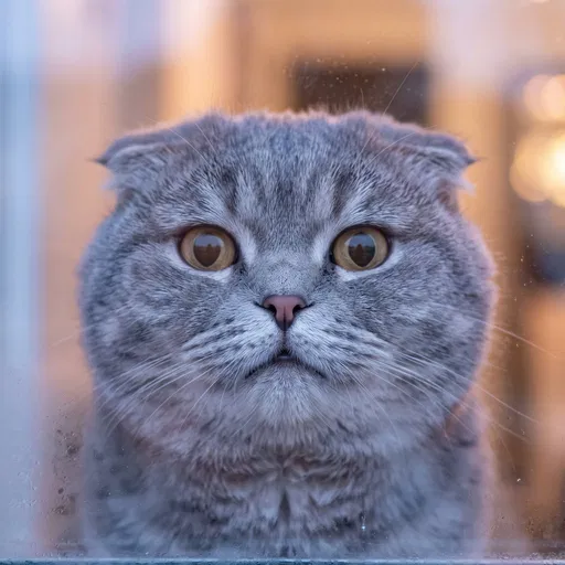 Gray Scottish Fold Cat Behind Window