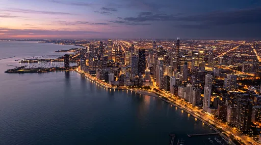 Aerial Chicago Skyline at Twilight