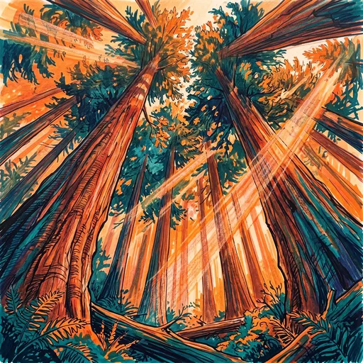 Low Angle Redwood Forest Marker Illustration