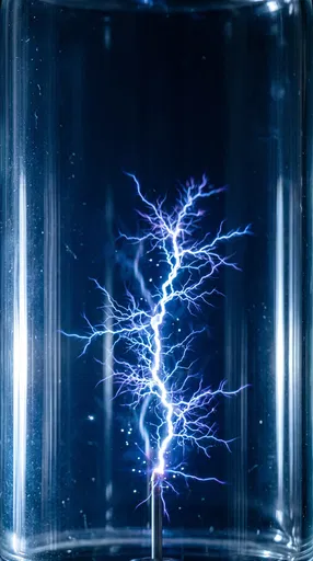 Electric Plasma Lightning Inside Glass Chamber