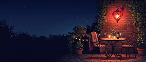 Romantic Outdoor Bistro Table at Night