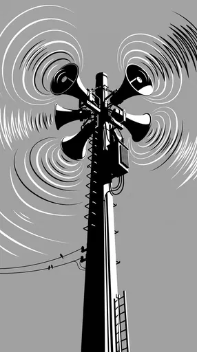 Monochrome Industrial Siren Pole Illustration