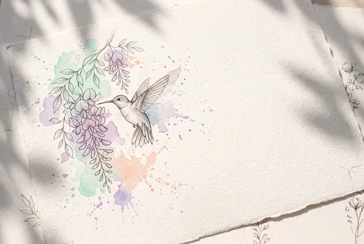 Watercolor Hummingbird and Wisteria Sketch