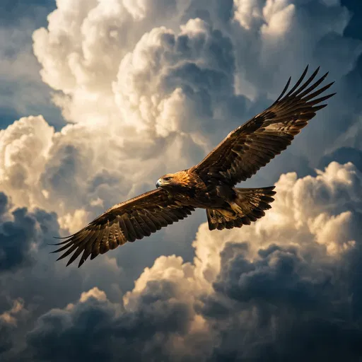 Golden Eagle Soaring Through Dramatic Clouds