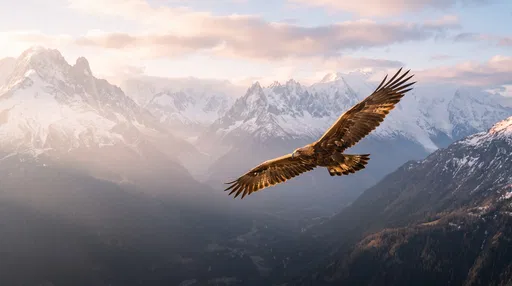 Golden Eagle Soaring Over Alpine Valley