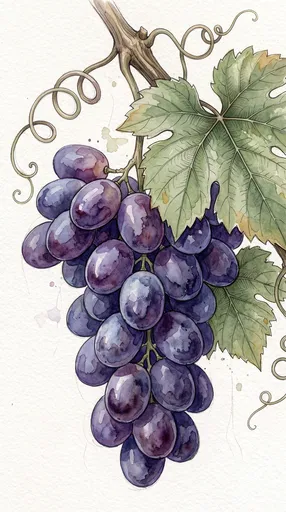 Botanical Watercolor Illustration of Purple Grapes