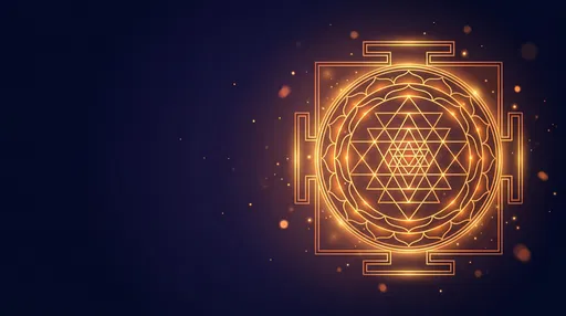 Glowing Gold Sri Yantra on Indigo Background