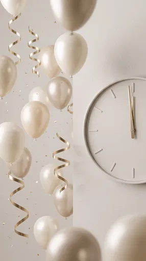 Minimalist Clock and Pearl Balloons for New Year