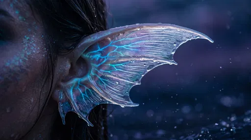 Bioluminescent Aquatic Fin Elf Ear Close-Up