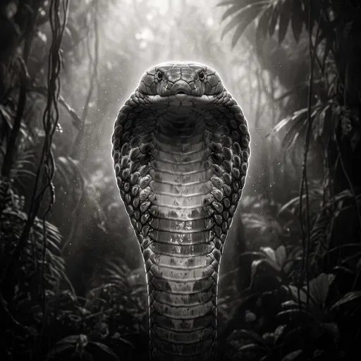 Monochrome Portrait of a King Cobra