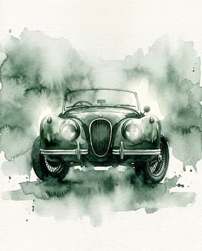 Green Watercolor Vintage Roadster Illustration