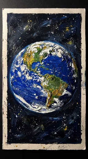 Textured Impasto Painting of Planet Earth