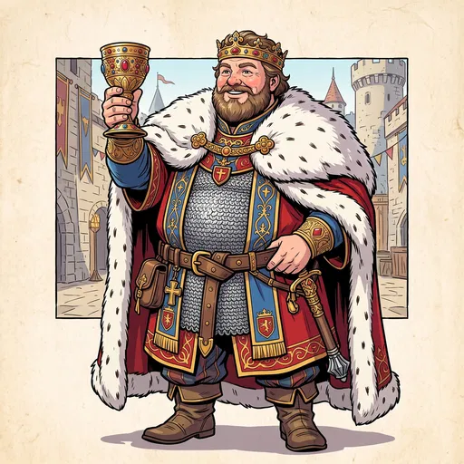 Jovial Medieval King Raising Golden Chalice