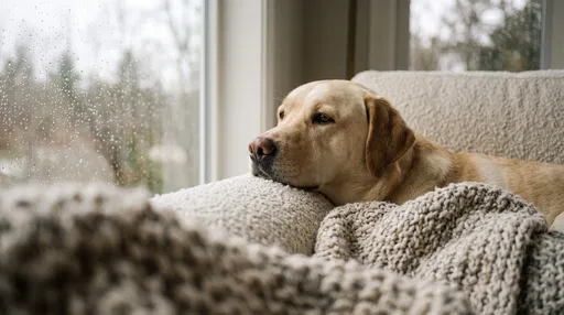 Yellow Labrador Looking Out Rainy Window