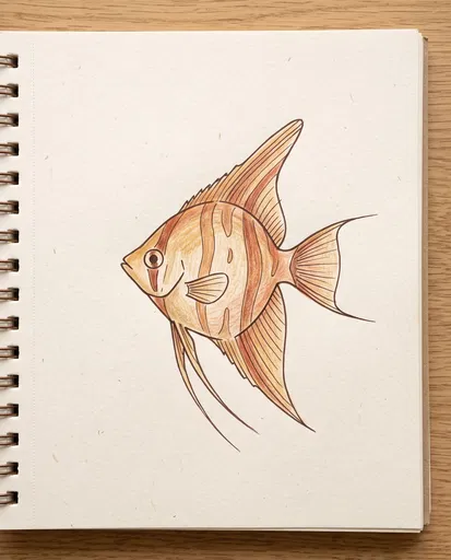 Colored Pencil Angelfish Sketch in Notebook