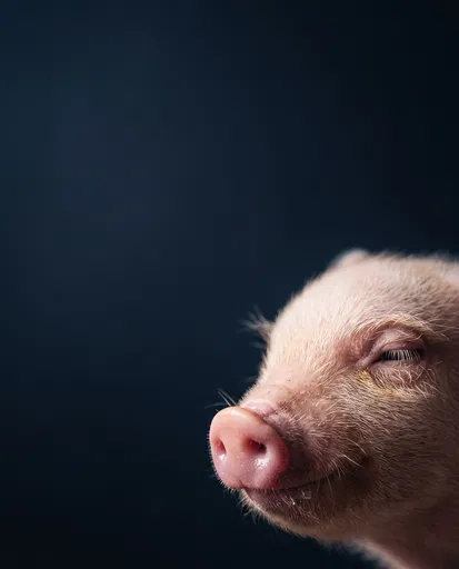Close-Up of Piglet Against Dark Background