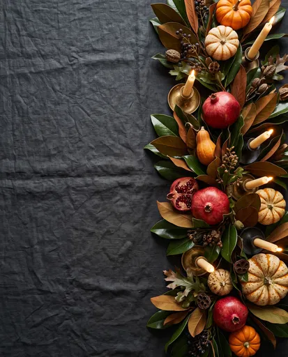 Autumn Table Runner on Dark Linen