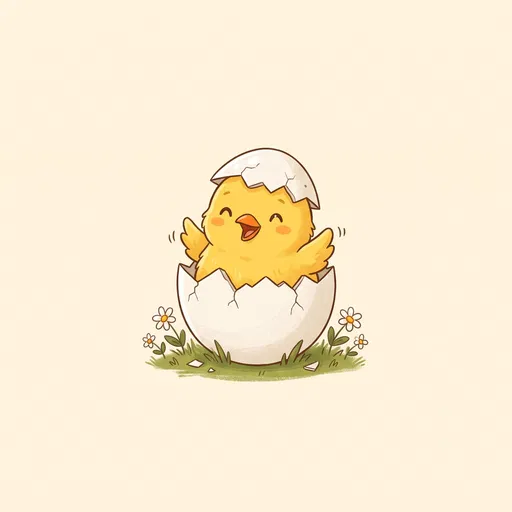 Cute Baby Chick Hatching from Eggshell