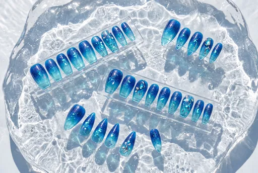 Blue Ombre Press-On Nails on Ice