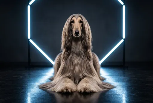Afghan Hound with Blue LED Halo