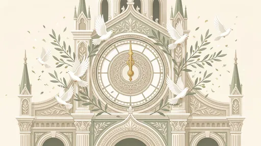 Ornate Clock Tower With White Doves Illustration