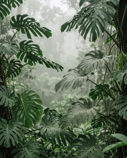Misty Rainforest Monstera Foliage Frame