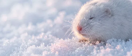 White Winter Lemming on Frosted Snow