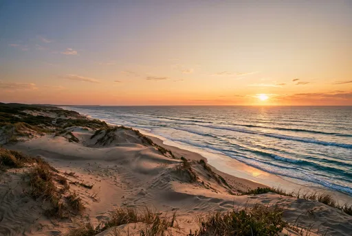 Golden Sunset Over Coastal Sand Dunes
