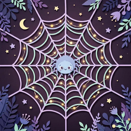 Cute Paper Cutout Spider On Glowing Web