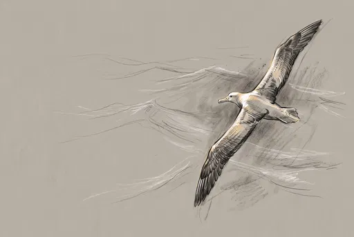 Charcoal Sketch of Soaring Albatross