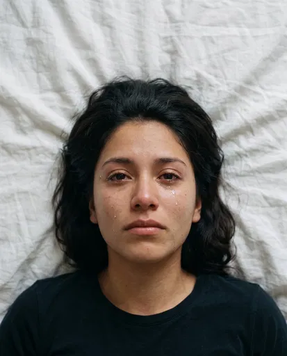 Overhead Portrait of Crying Young Woman