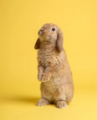 Fawn Lop Bunny Standing on Yellow