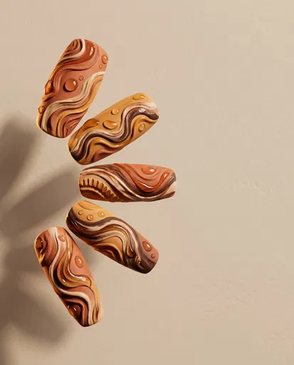 Floating Earthy Swirl 3D Nail Tips