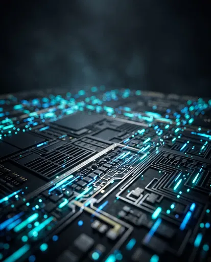 Glowing Cyan Processor Circuit Board Macro